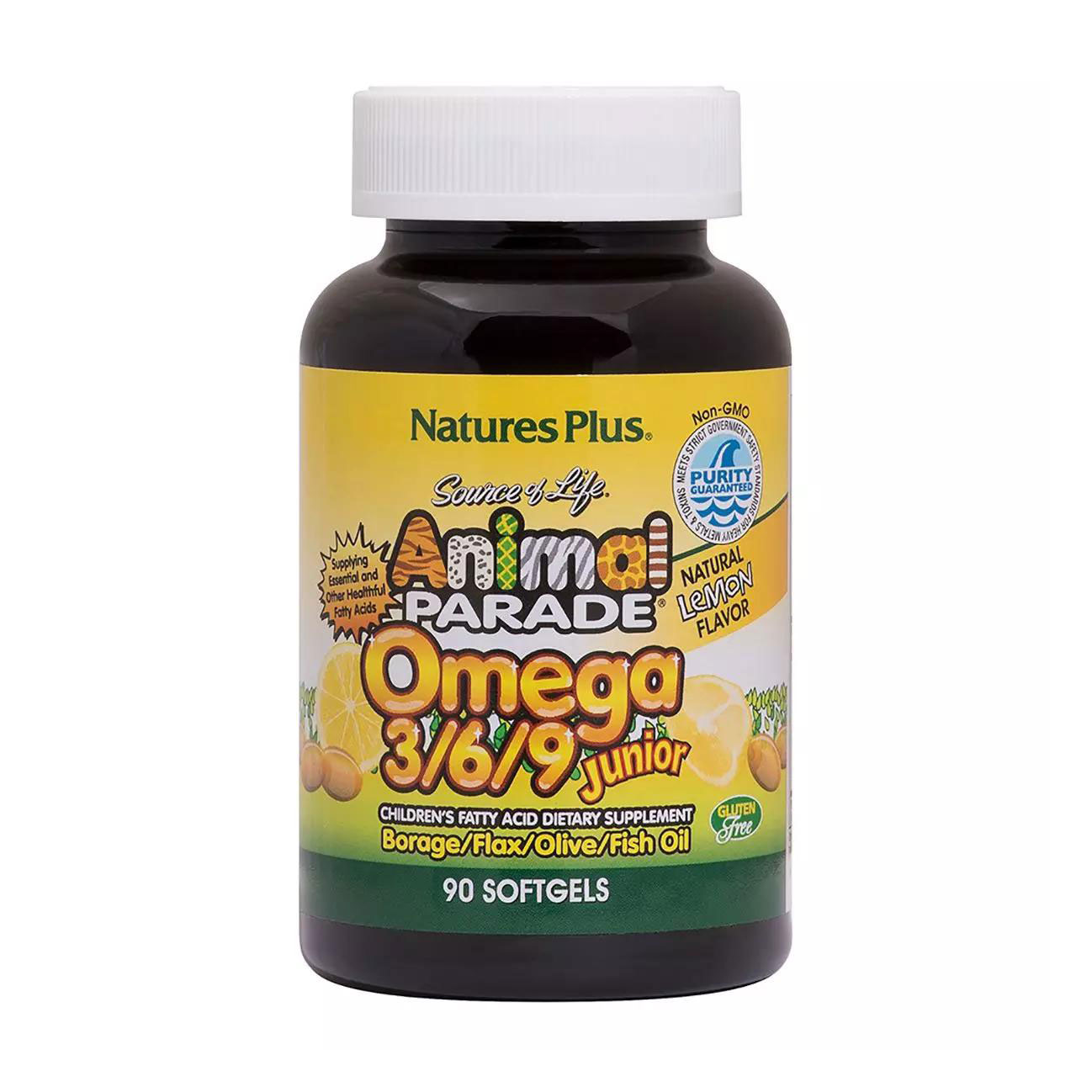 Омега 3-6-9 для дітей NaturesPlus Animal Parade Omega 3/6/9 Junior зі смаком лимона, 90 капсул